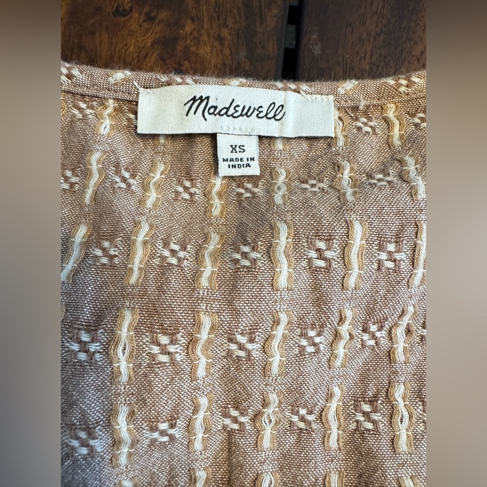 Madewell  Jacquard Puff Sleeve Faux-Wrap Cropped Cotton Embroidered Top Sz XS - Picture 6 of 10
